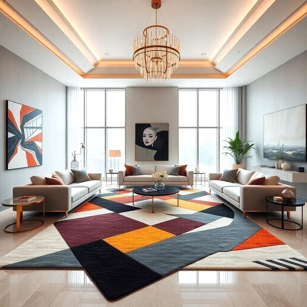 Handcrafted Geometric Multicolor Modern Living Rug